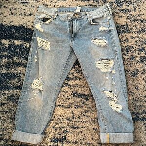 True Religion Blue Boyfriend Jeans Distressed Relaxed Fit